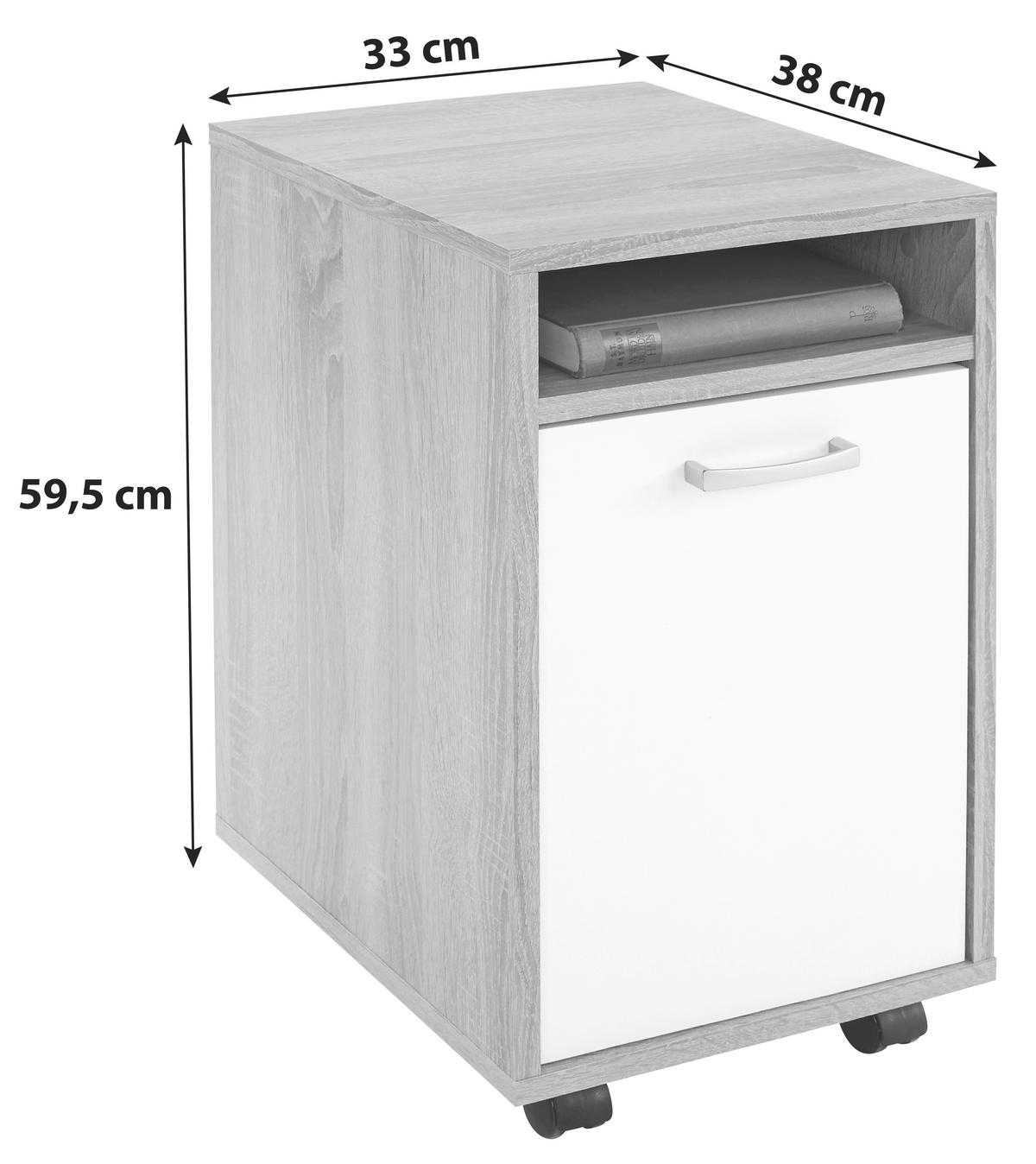 Rollcontainer Weiß Laurenc 33x59,5x38 Cm - Weiß, MODERN, Holz/Kunststoff (33/59,5/38cm)