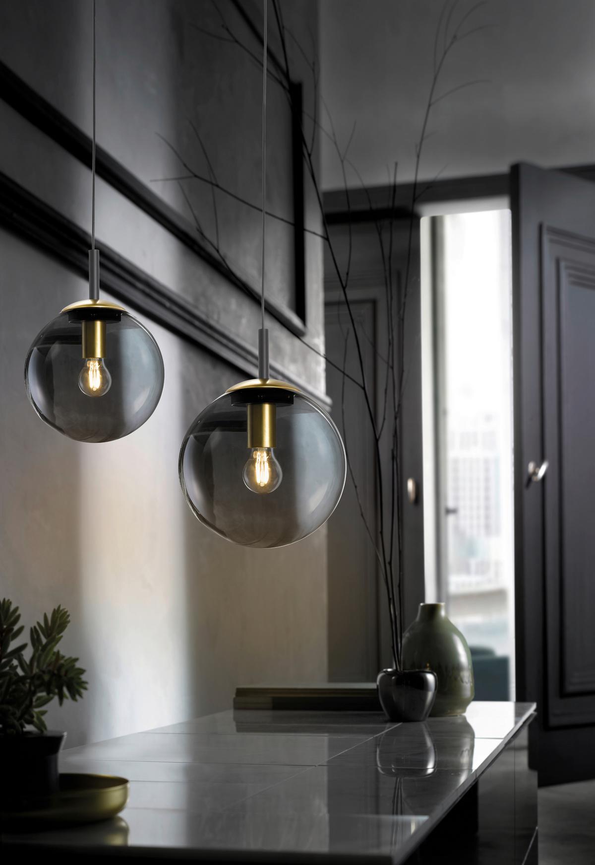 Hängeleuchte Dini H: 140 Cm 1-Flammig, Rauchglas Kugel - Schwarz, Trend, Glas/Kunststoff (25/140cm) - Fischer & Honsel