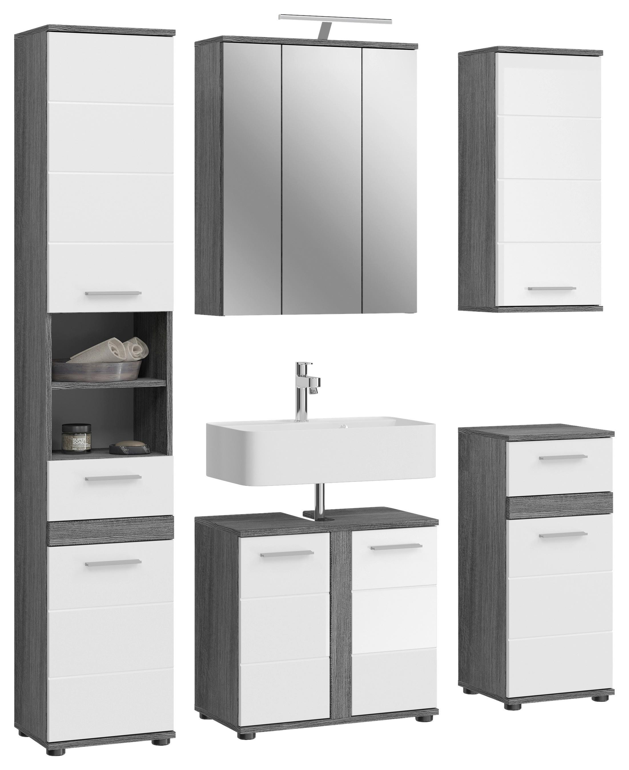 Badezimmer Blake Silber Weiß Hg B: 150 cm - Weiß Hochglanz/Schwarz, MODERN, Glas/Holzwerkstoff (150cm) - MID.YOU