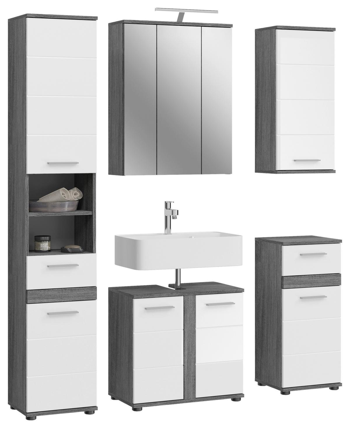 Badezimmer Blake Silber Weiß Hg B: 150 cm - Weiß Hochglanz/Schwarz, MODERN, Glas/Holzwerkstoff (150cm) - MID.YOU
