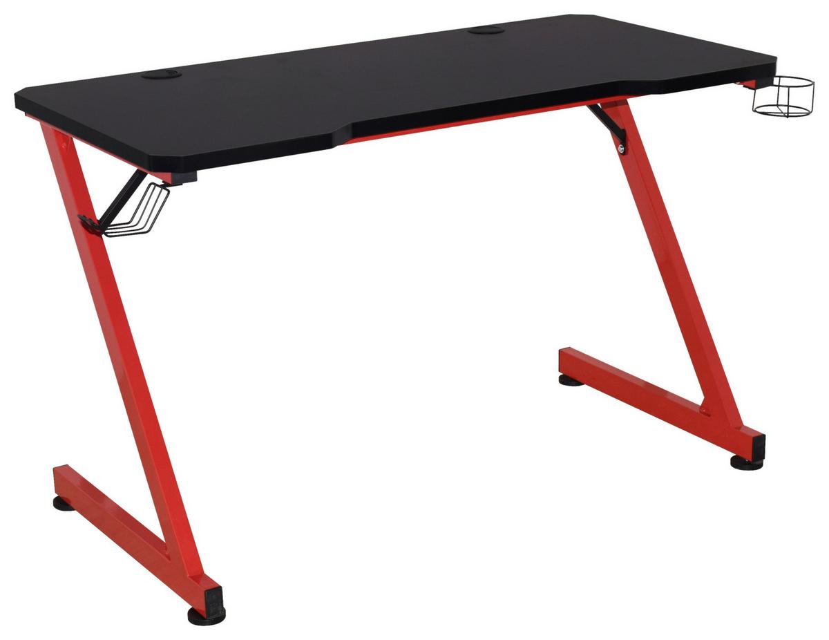 Gamingtisch mit Getränkehalter B 120cn H 75cm Graz, Schwarz - Rot/Schwarz, MODERN, Holzwerkstoff/Metall (120/75/60cm)