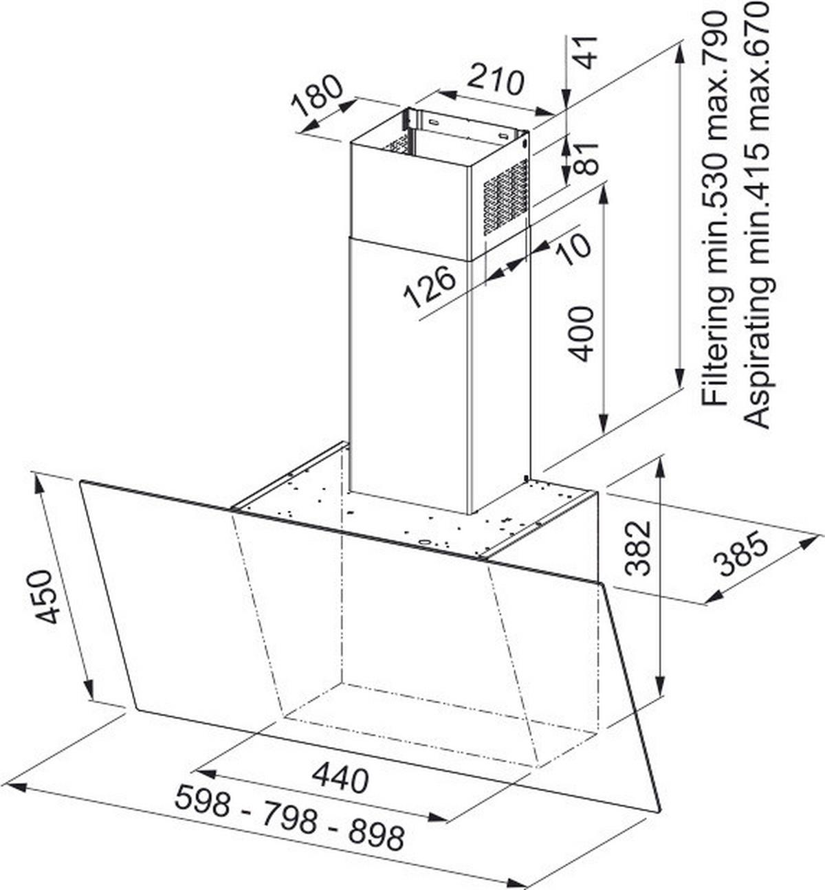 Dunstabzugshaube Lago Flg 605 Bk/Dg - Schwarz, MODERN, Glas/Metall (60/45/38,5cm) - Franke