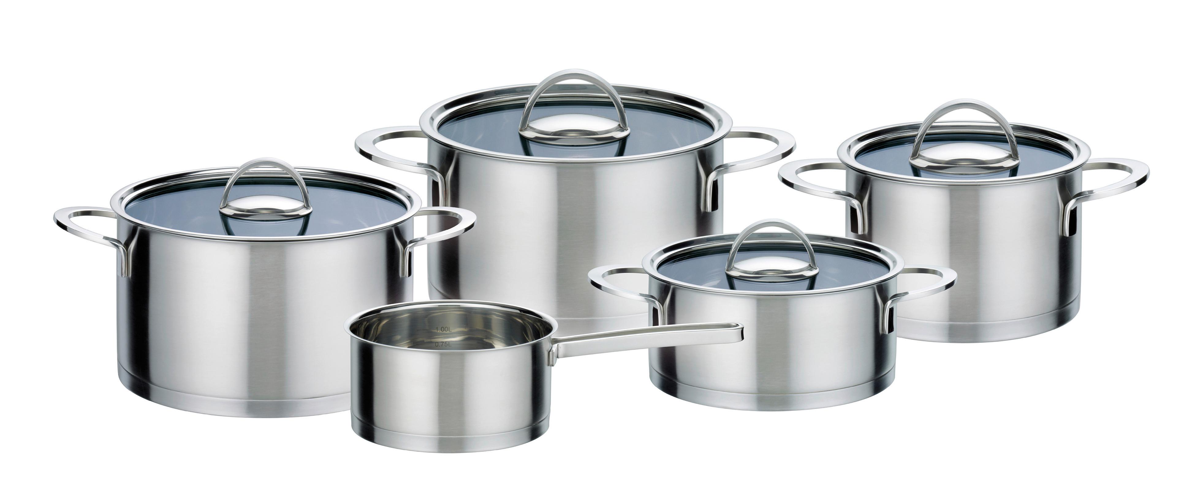 Kochtopfset Edelstahlfarben - Klar/Edelstahlfarben, Basics, Glas/Metall - GSW