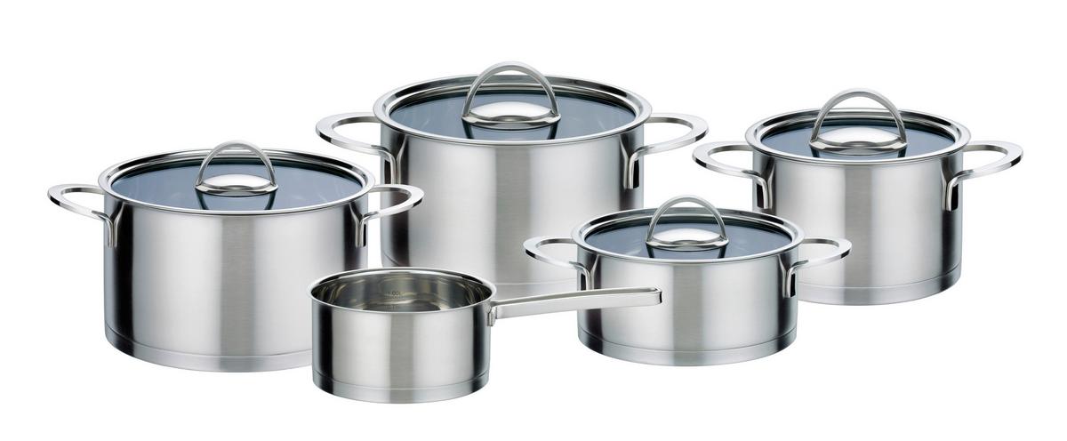 Kochtopfset Edelstahlfarben - Klar/Edelstahlfarben, Basics, Glas/Metall - GSW