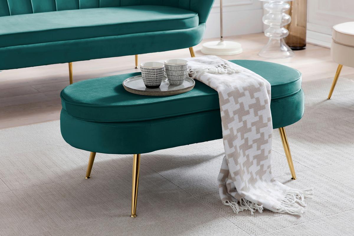 Hocker Grün B: 99 Cm - Goldfarben/Grün, MODERN, Textil (99/40/44cm) - Livetastic