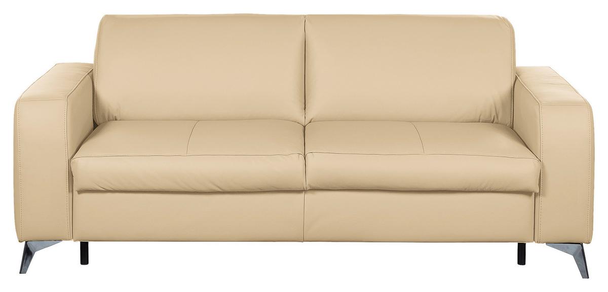 Schlafsofa Aloe Echtleder Beige B: 204 cm - Beige/Silberfarben, Design, Leder (204/84/104cm) - Livetastic