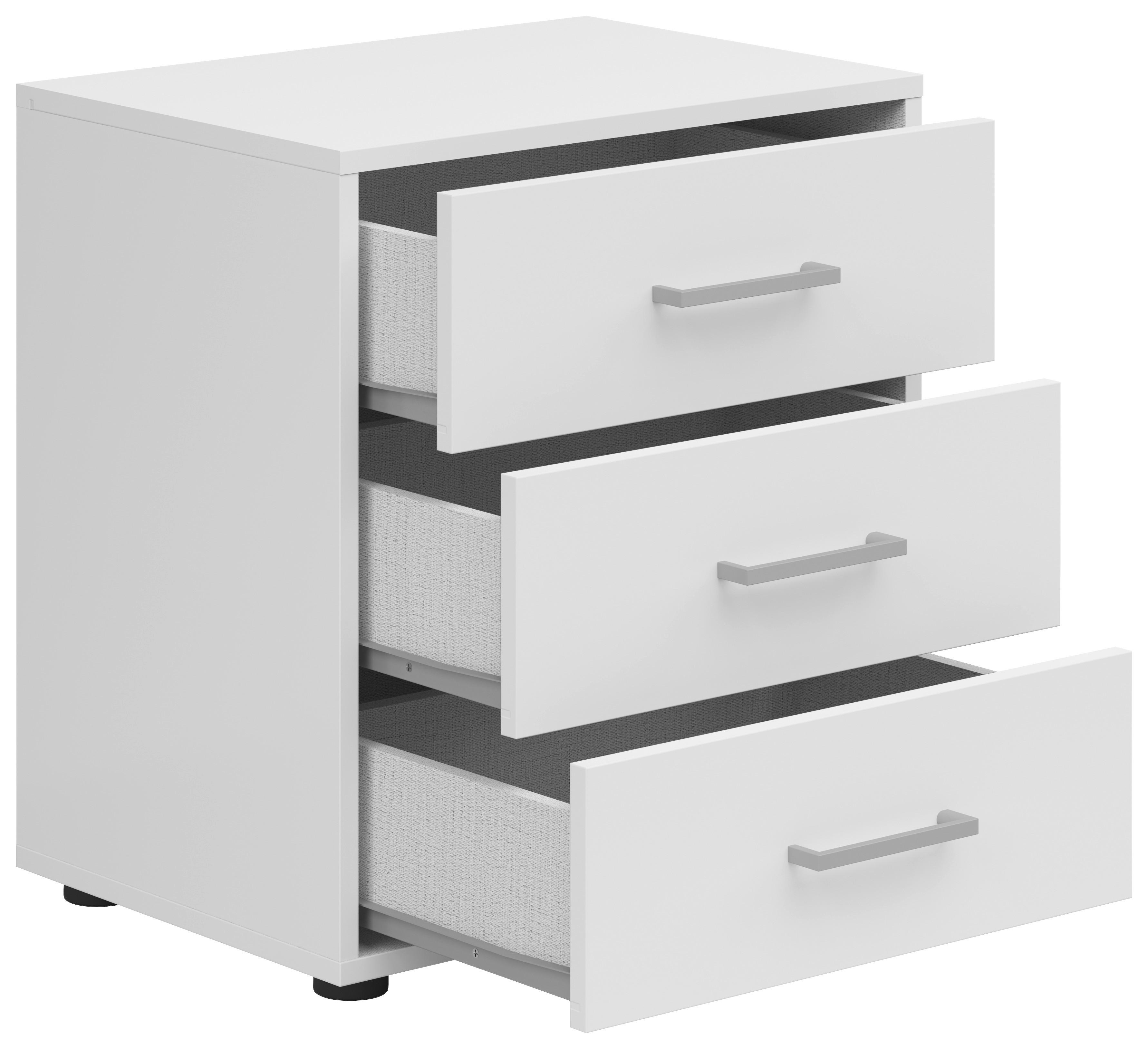 Nachtkästchen Smart 3 Weiß/weiß H: 54 Cm - Grauweiß/Schwarz, Basics, Holzwerkstoff (50/54/35cm)