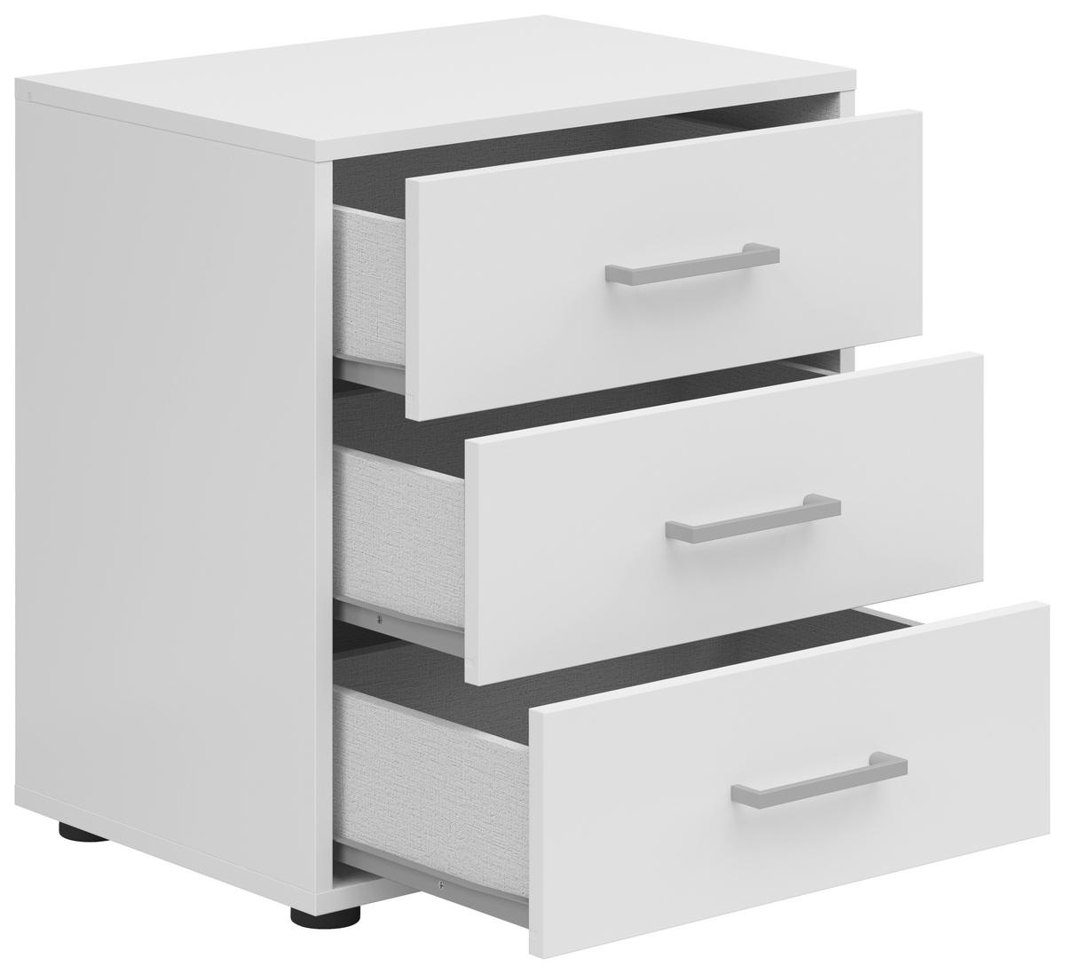 Nachtkästchen Smart 3 Weiß/weiß H: 54 Cm - Grauweiß/Schwarz, Basics, Holzwerkstoff (50/54/35cm)