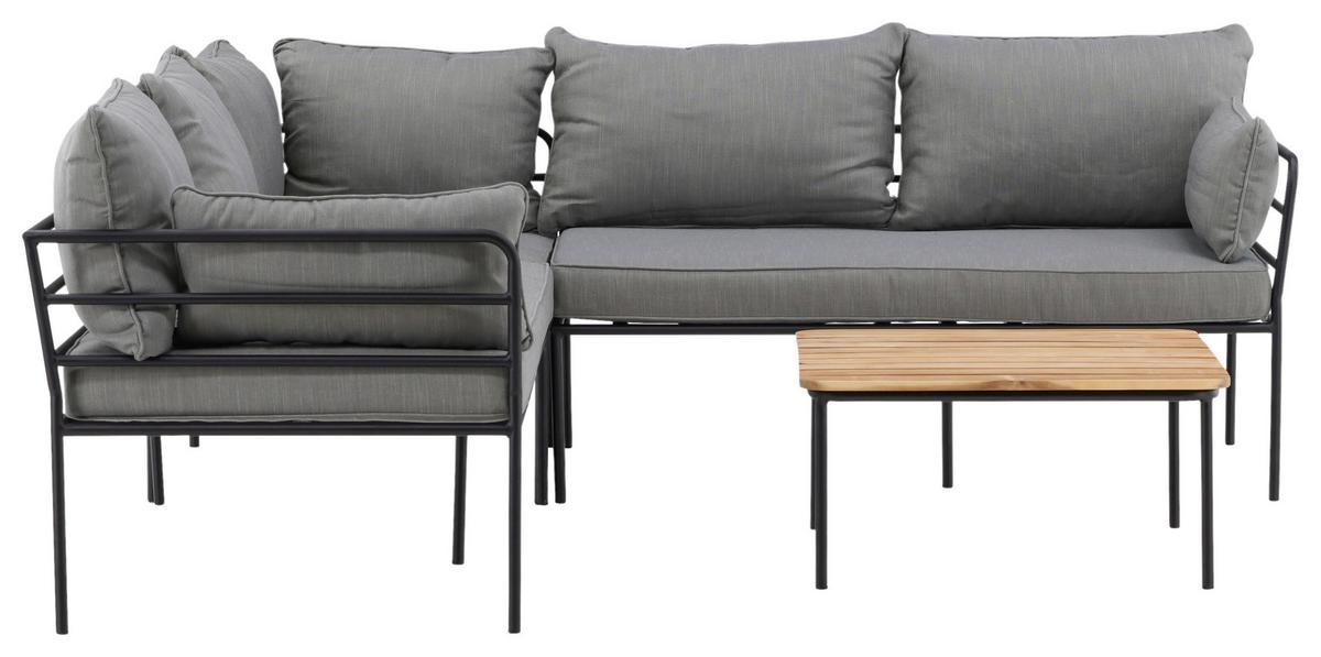 Loungegarnitur 2-Tlg Penh Metall/Akazienholz mit Kissen - Schwarz/Grau, KONVENTIONELL, Holz/Metall - Gardenson