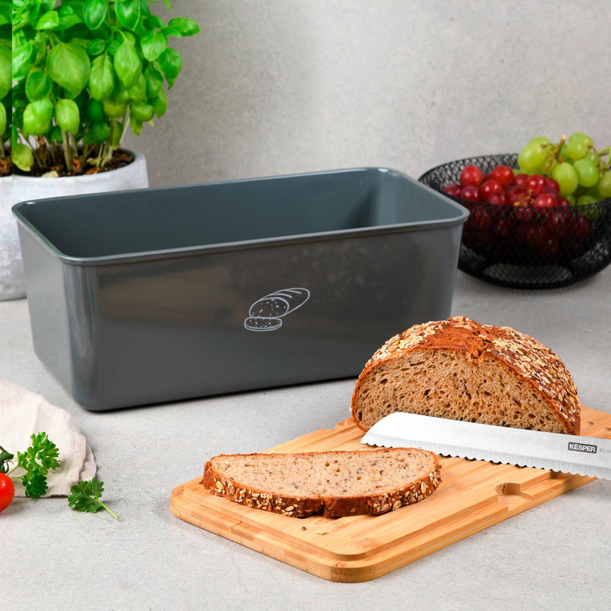 Brotbox Grau, Hellbraun L: 34 cm - Hellbraun/Grau, Basics, Naturmaterialien/Kunststoff (34/18/13.5cm) - Kesper