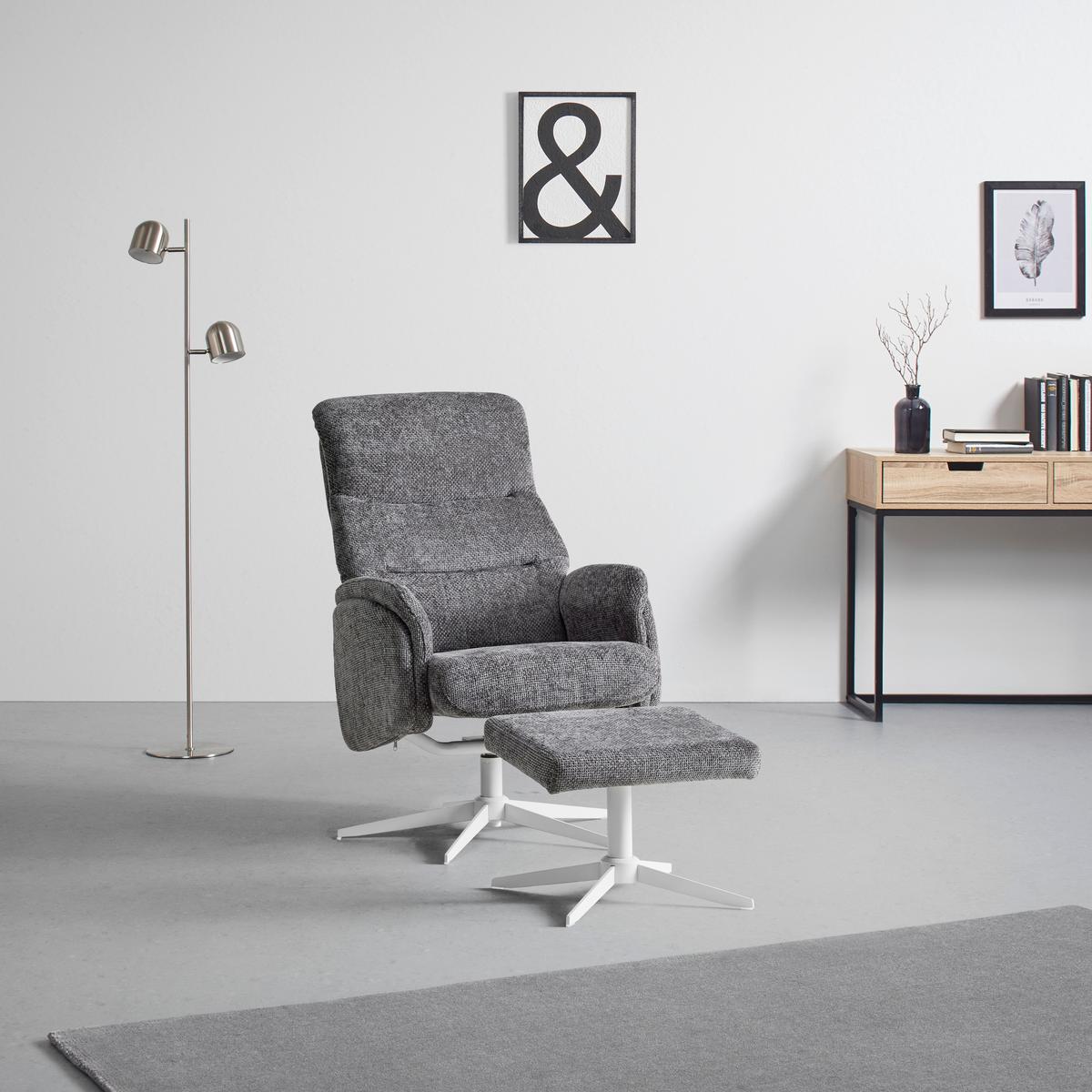 Relaxačné kreslo STAR, grafitová ženilka, s taburetom - biela/grafitová, Modern, kov/textil (72/107-95/86-110cm) - Mömax