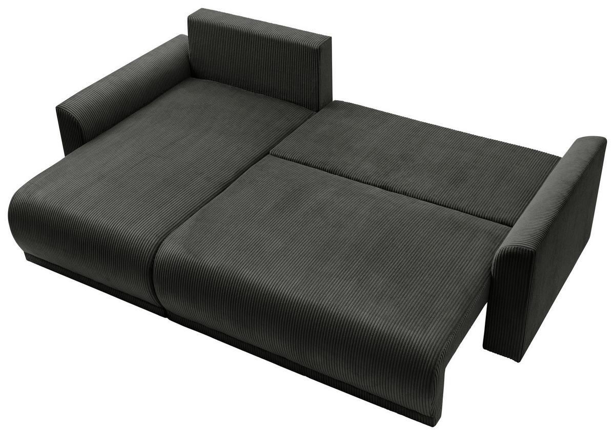 Rohová sedačka KIM L146, oboustranná, černý manšestr - černá, Moderní, dřevo (233/146cm)
