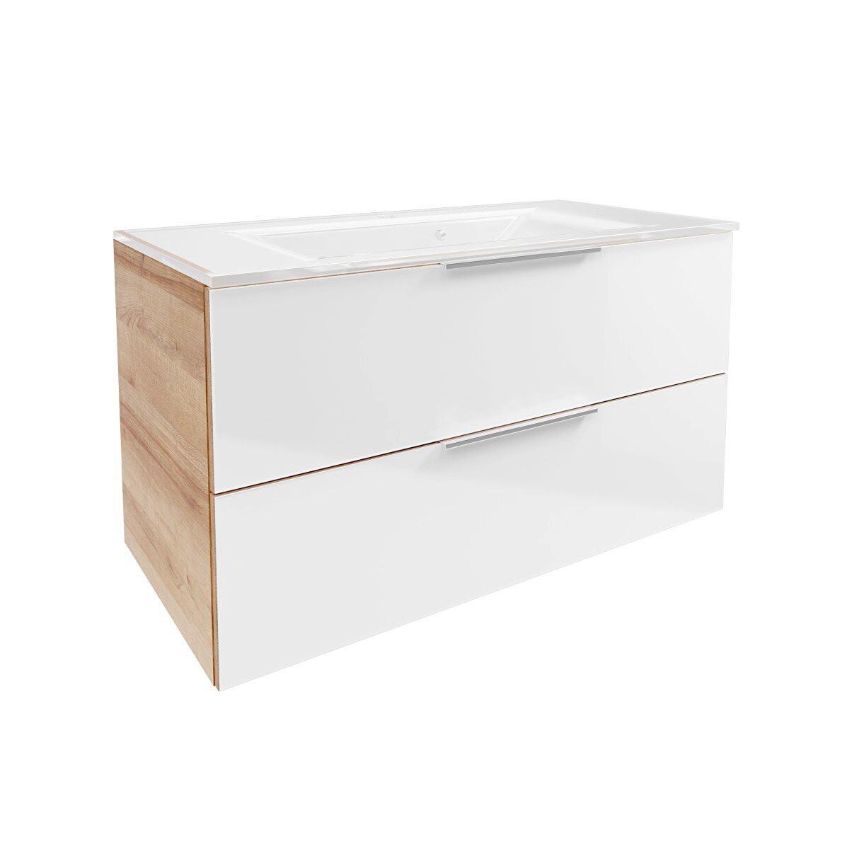 Waschtsichkombi B.Brilliant Weiß/Eichefarben B: 100cm - Eichefarben/Weiß, Basics, Glas/Holzwerkstoff (100/55,7/50,1cm) - MID.YOU