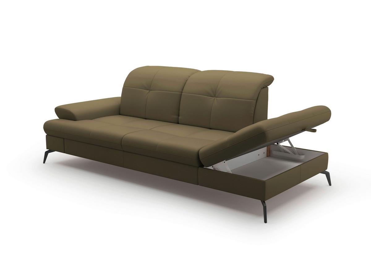 Récamiere Amica E, Olivgrün B: 231 Cm - Schwarz/Olivgrün, KONVENTIONELL, Leder/Textil (231/90/122cm) - Sit & More