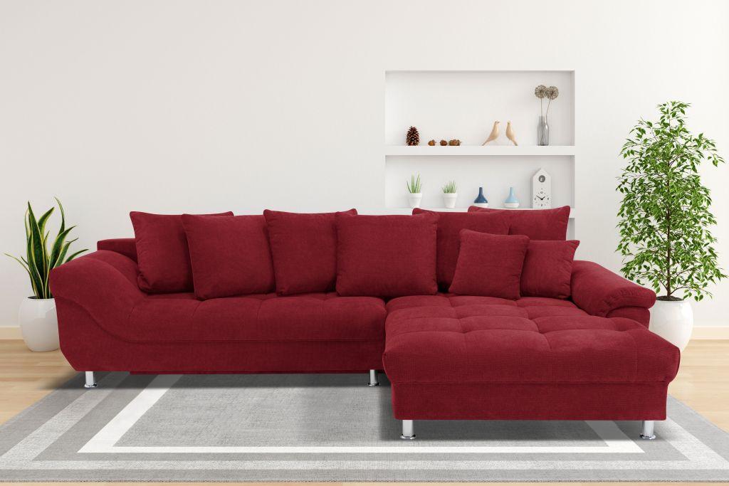 Rohová sedačka ERICE, ľavá, červená - chrómová/červená, Design, textil/plast (198/312cm)