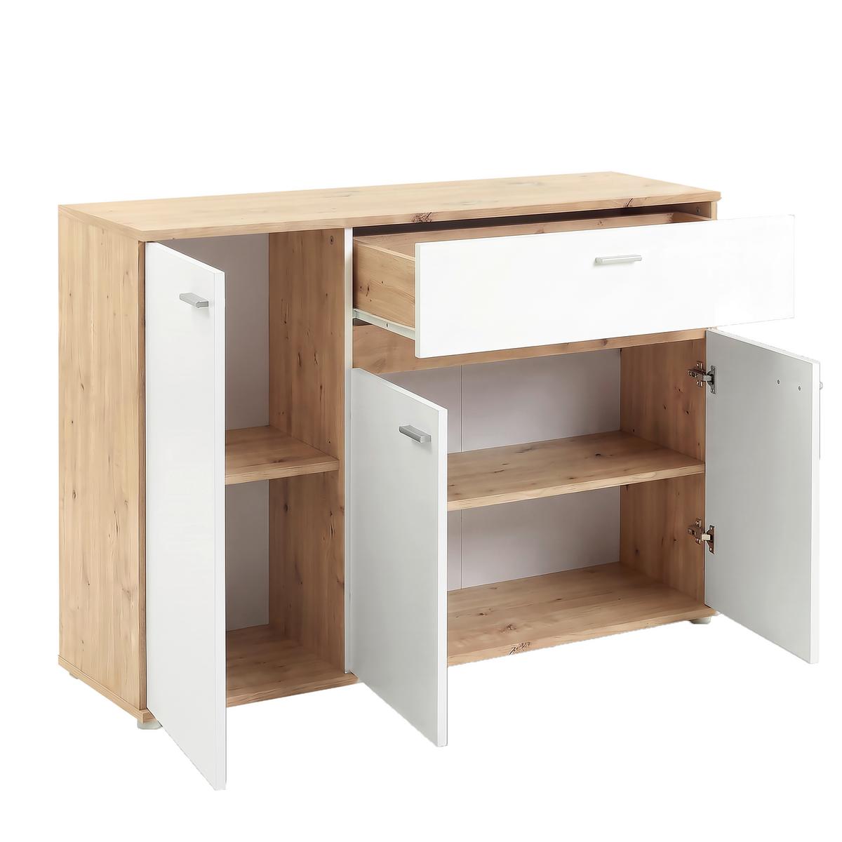 Kommode Carmen Weiß/Eichefarben B: 120,1cm - Eichefarben/Silberfarben, Trend, Holzwerkstoff (120,1/80/35cm) - Based