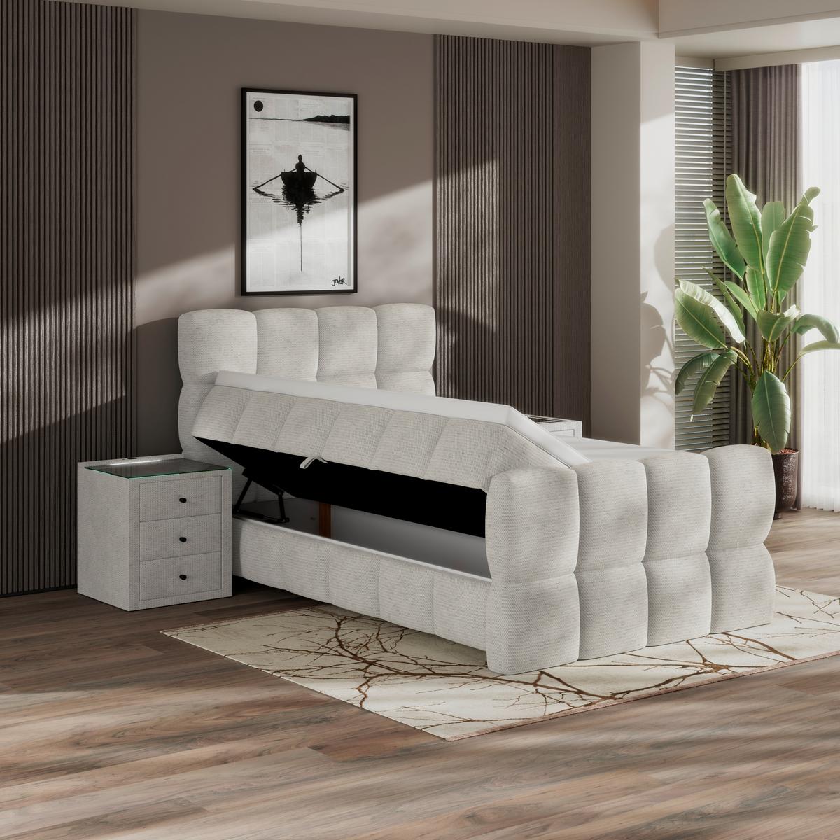 Boxspringbett Brisbane inkl. Bettkasten 120x200 - Creme/Schwarz, Trend, Holz/Holzwerkstoff (120/200cm) - Sembella