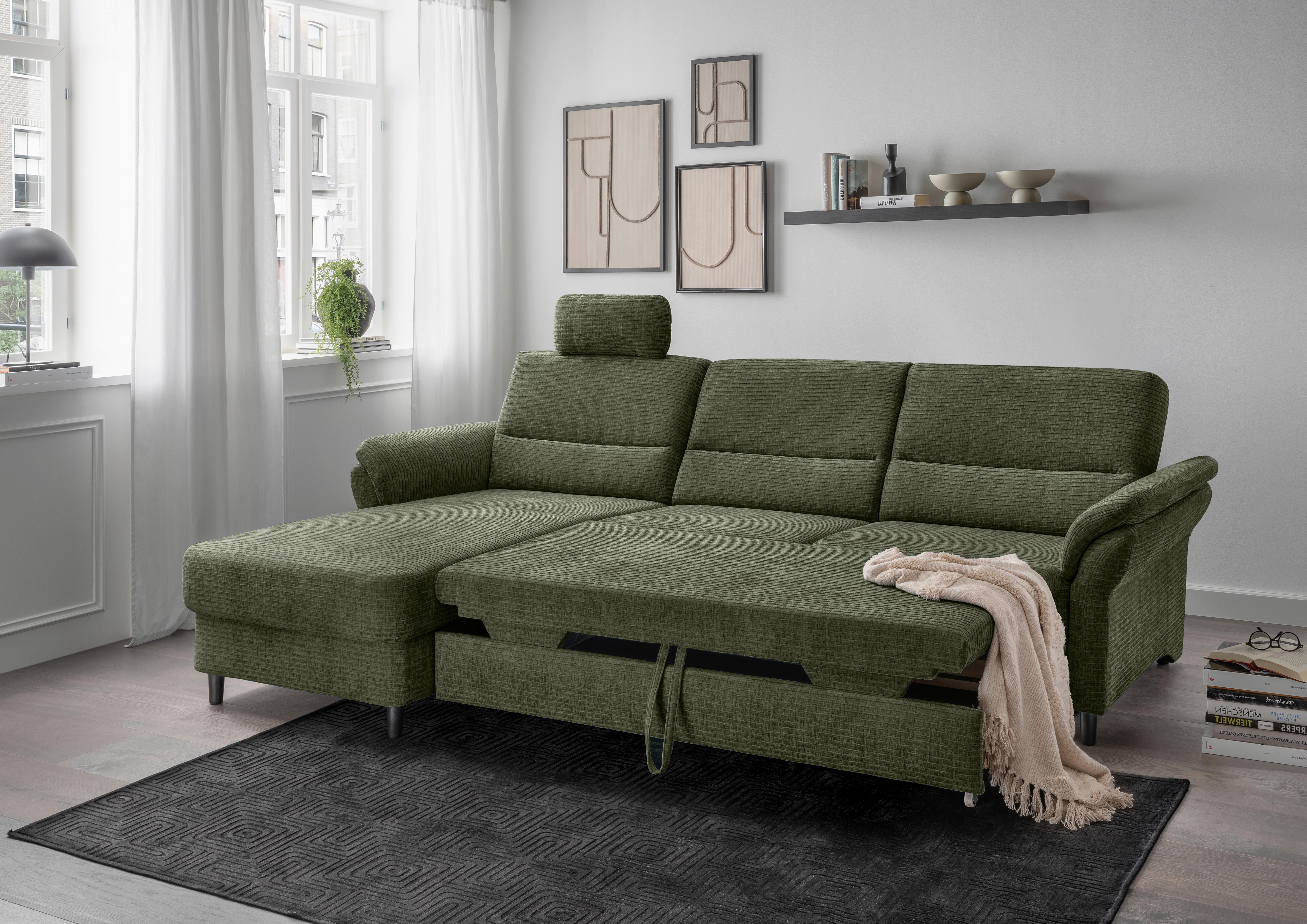 Ecksofa Cavoli, Olivgrün S: 176x279 cm - Schwarz/Olivgrün, MODERN, Textil (176/279cm) - Livetastic