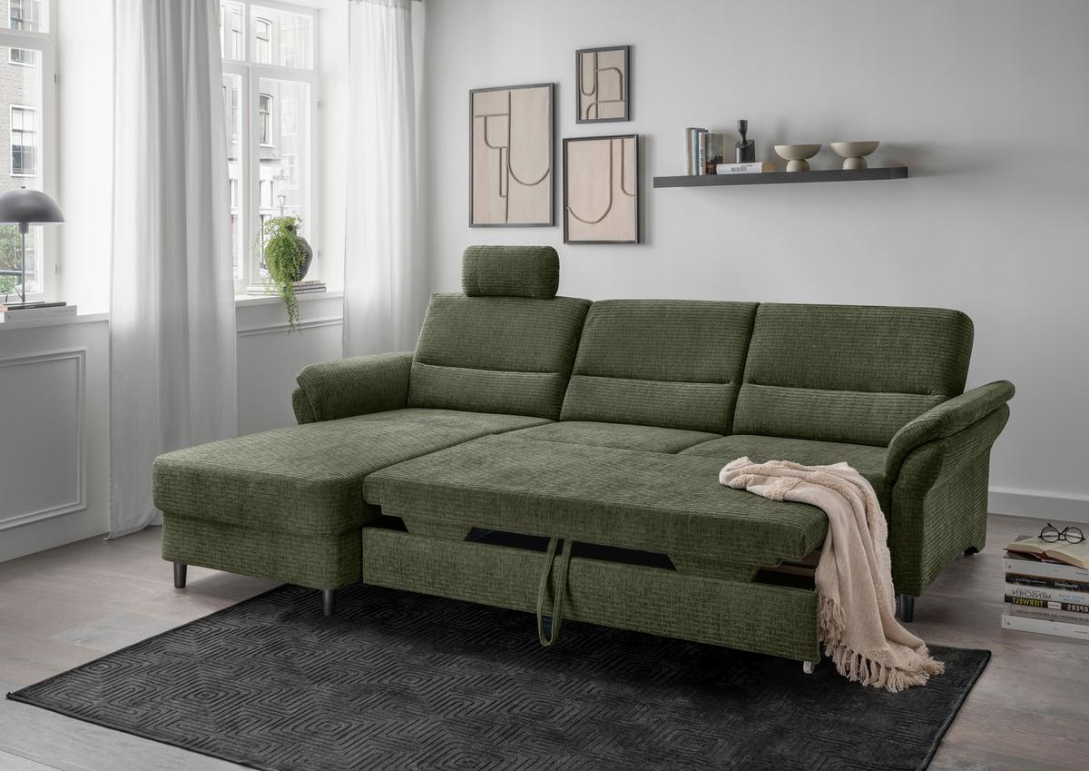 Ecksofa Cavoli, Olivgrün S: 176x279 cm - Schwarz/Olivgrün, MODERN, Textil (176/279cm) - Livetastic