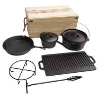 Dutch-Oven-Set Gusseisen in Holzbox - Schwarz, Basics, Metall (55/34/24cm)