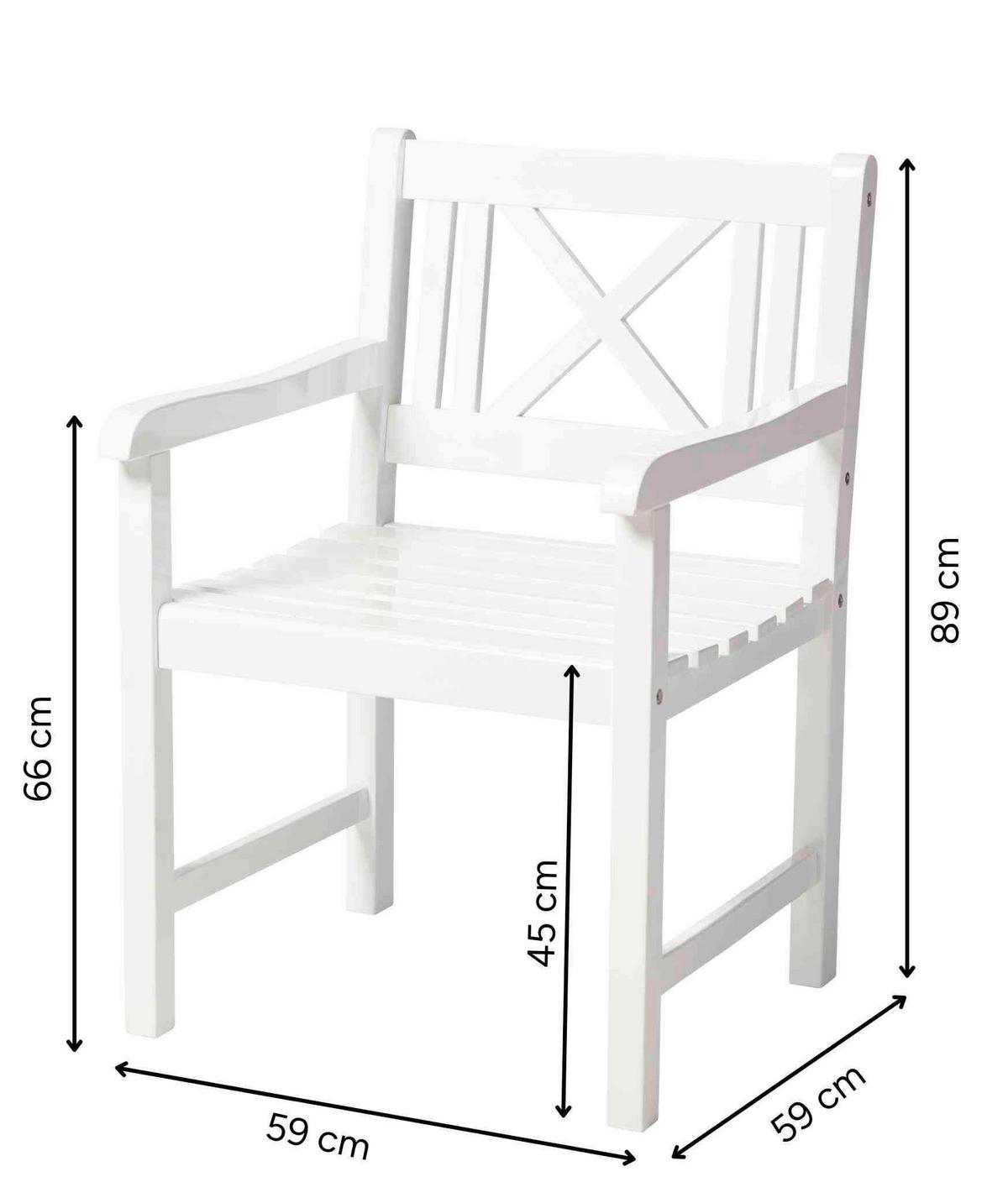 Gartensessel Rosenborg, weiß 59x89x59 cm, Echtholz - Weiß Hochglanz, Natur, Holz (59/89/59cm) - Gardenson