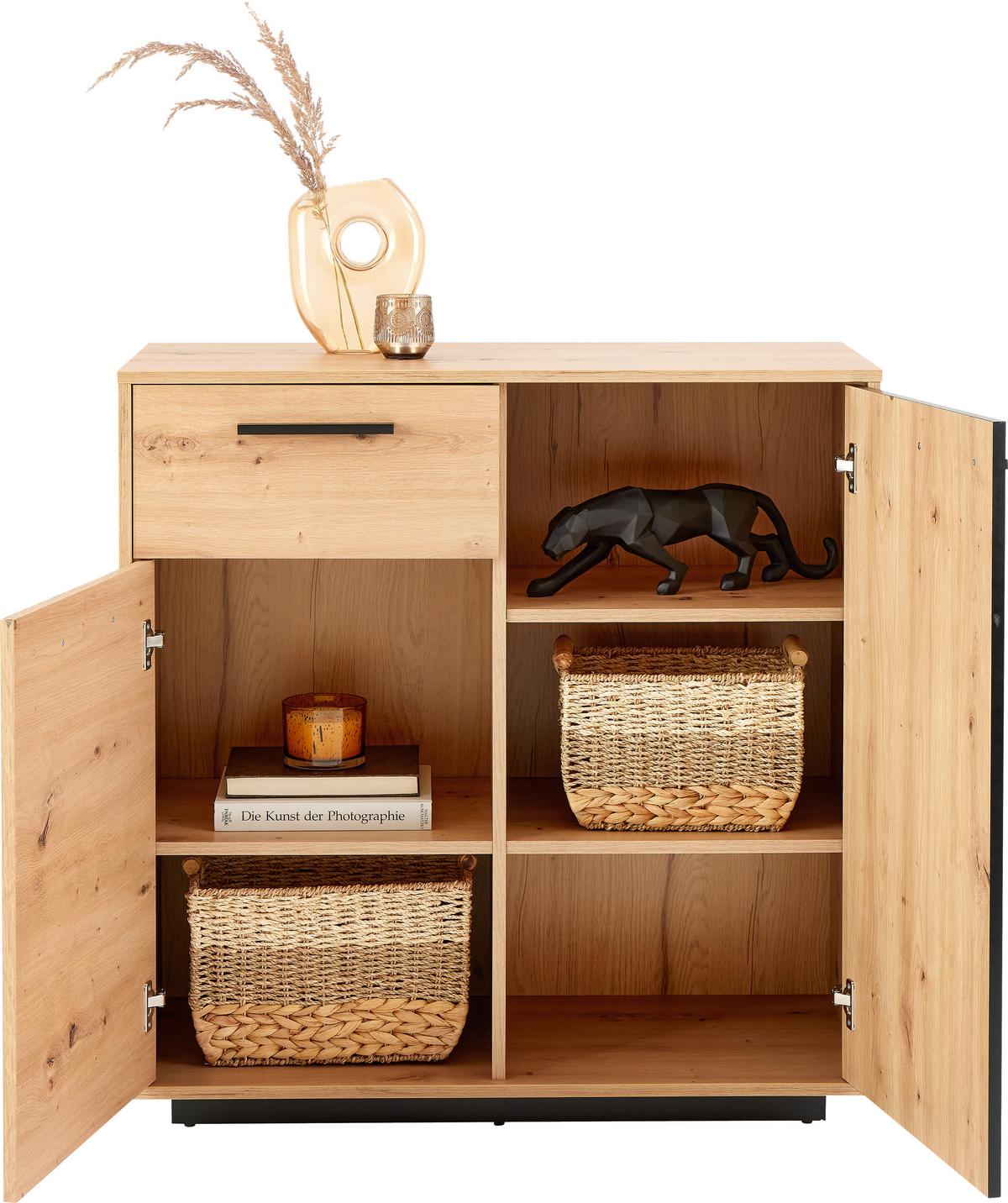 Kommode Lukas 2-türig Artisan Eiche Dekor B: 93,6cm - Schwarz/Eiche Artisan, Trend, Holzwerkstoff (93,6/95,4/40,2cm)