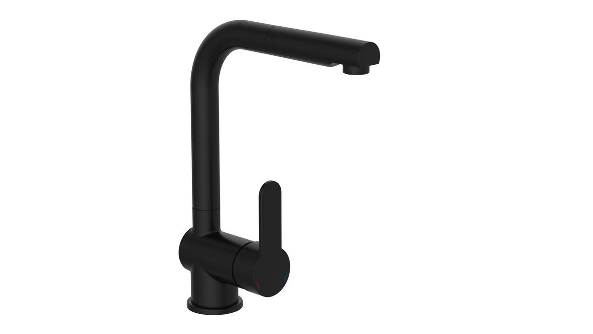 Küchenarmatur London Schwarz Ausziehbare Brause, Hochdruck - Schwarz, Basics, Metall (5,5/30,0/24,0cm)