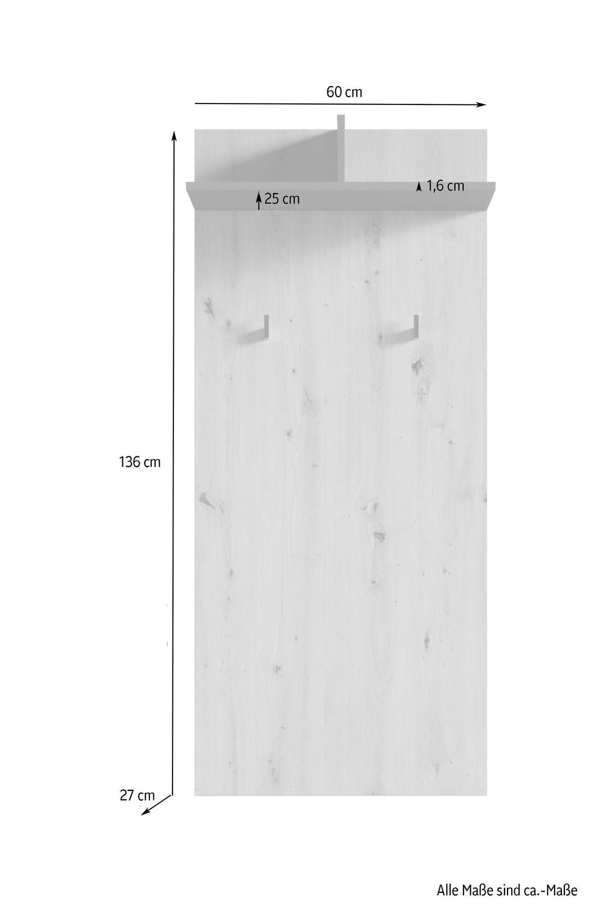 Garderobenpaneel Ben Anthrazit mit Hutablage B: 60 cm 2 Haken - Alteiche/Anthrazit, MODERN, Holzwerkstoff (60/136/27cm) - MID.YOU