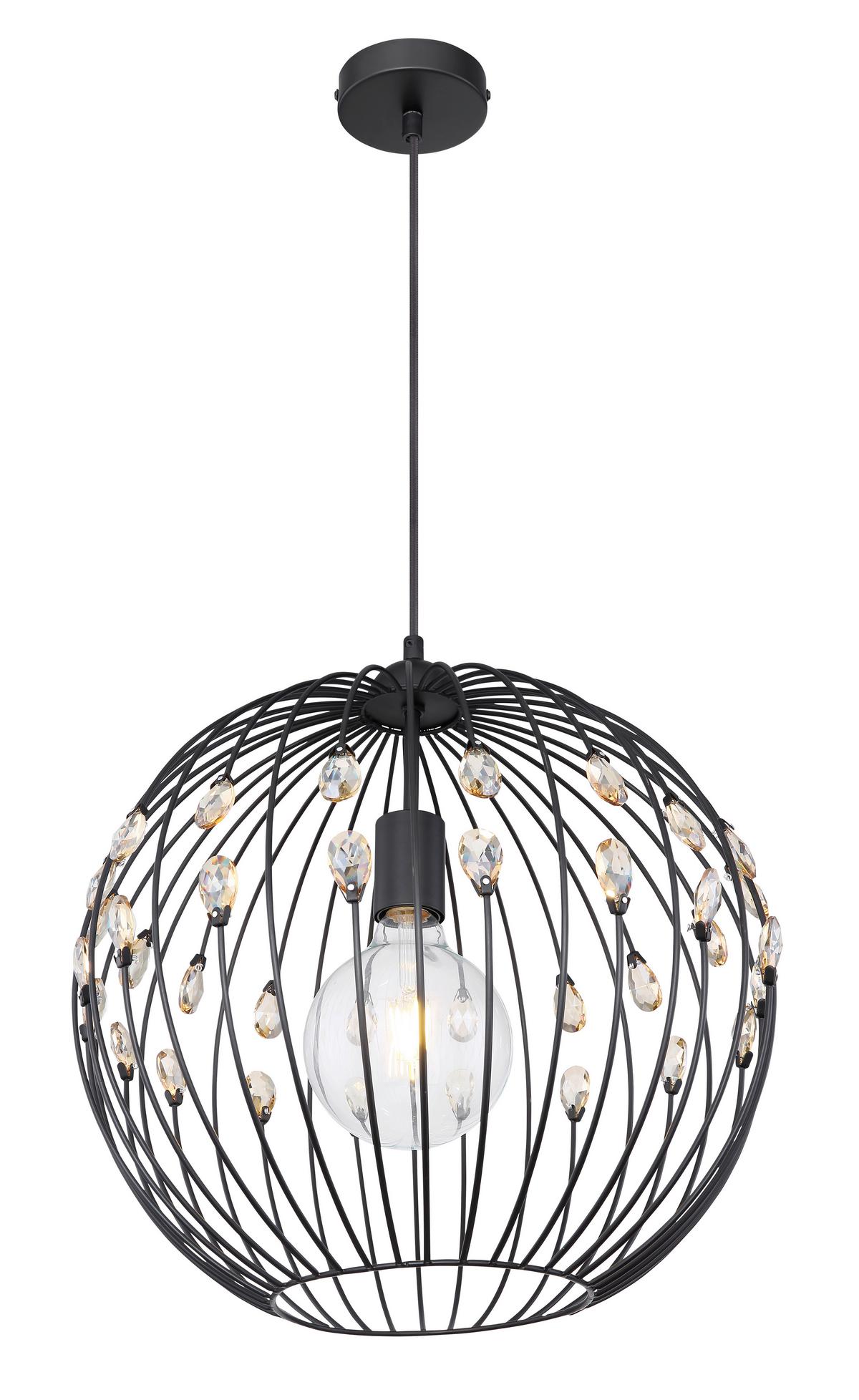 Hängeleuchte H: 120 Cm 1-Flammig, Mit Kristallglas - Schwarz, Basics, Glas/Metall (40/120cm) - Globo