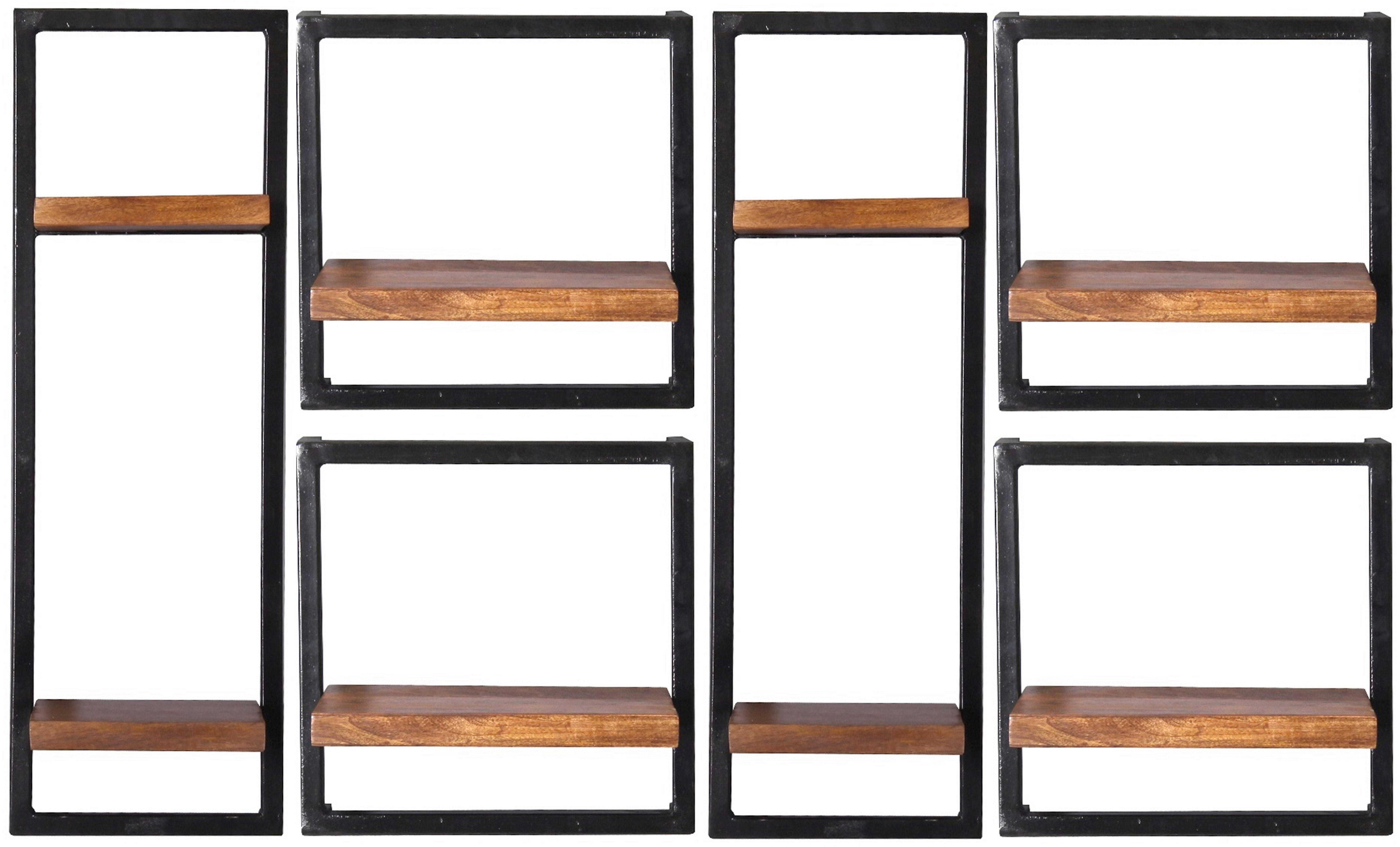 Wandregalset 6-tlg. Mangoholz B: 135cm - Schwarz/Naturfarben, Design, Holz/Metall (135/75/25cm) - MID.YOU