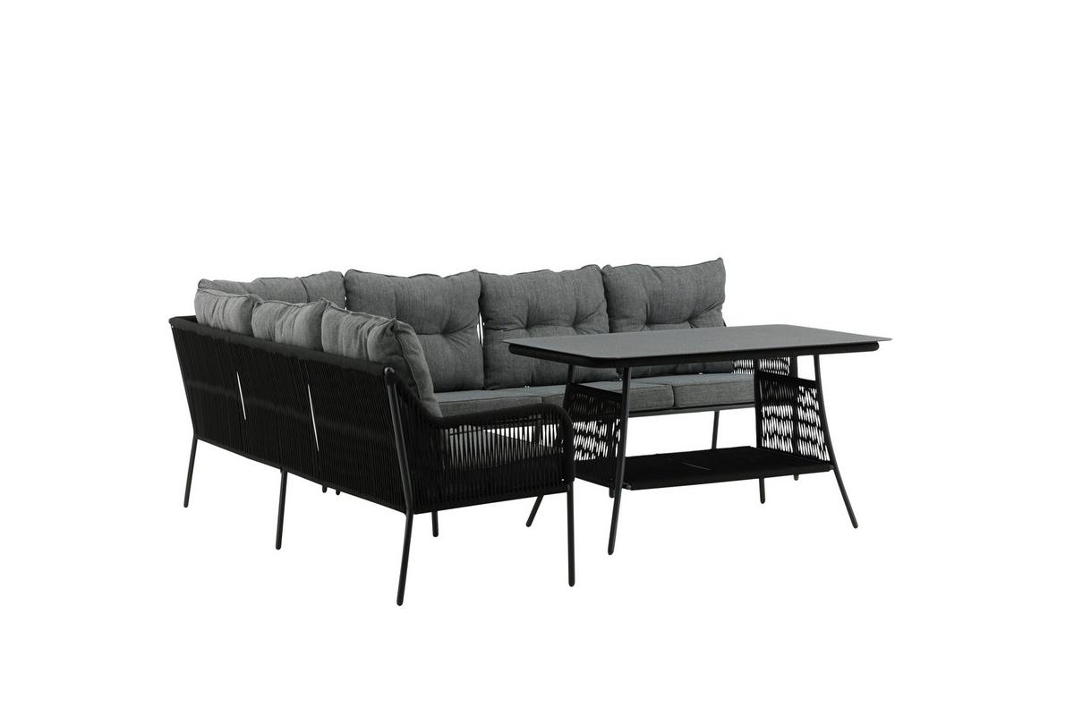 Loungegarnitur 2-tlg Berlin Metall/glas/dekor Mit Kissen - Schwarz, KONVENTIONELL, Metall (173/196cm) - Gardenson