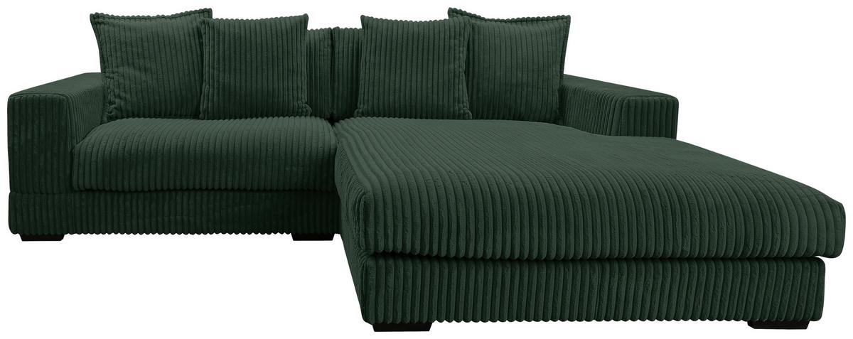 Ecksofa Funny mit Kissen Dunkelgrün Cord - Dunkelgrün/Schwarz, Design, Textil (285/195cm) - MID.YOU
