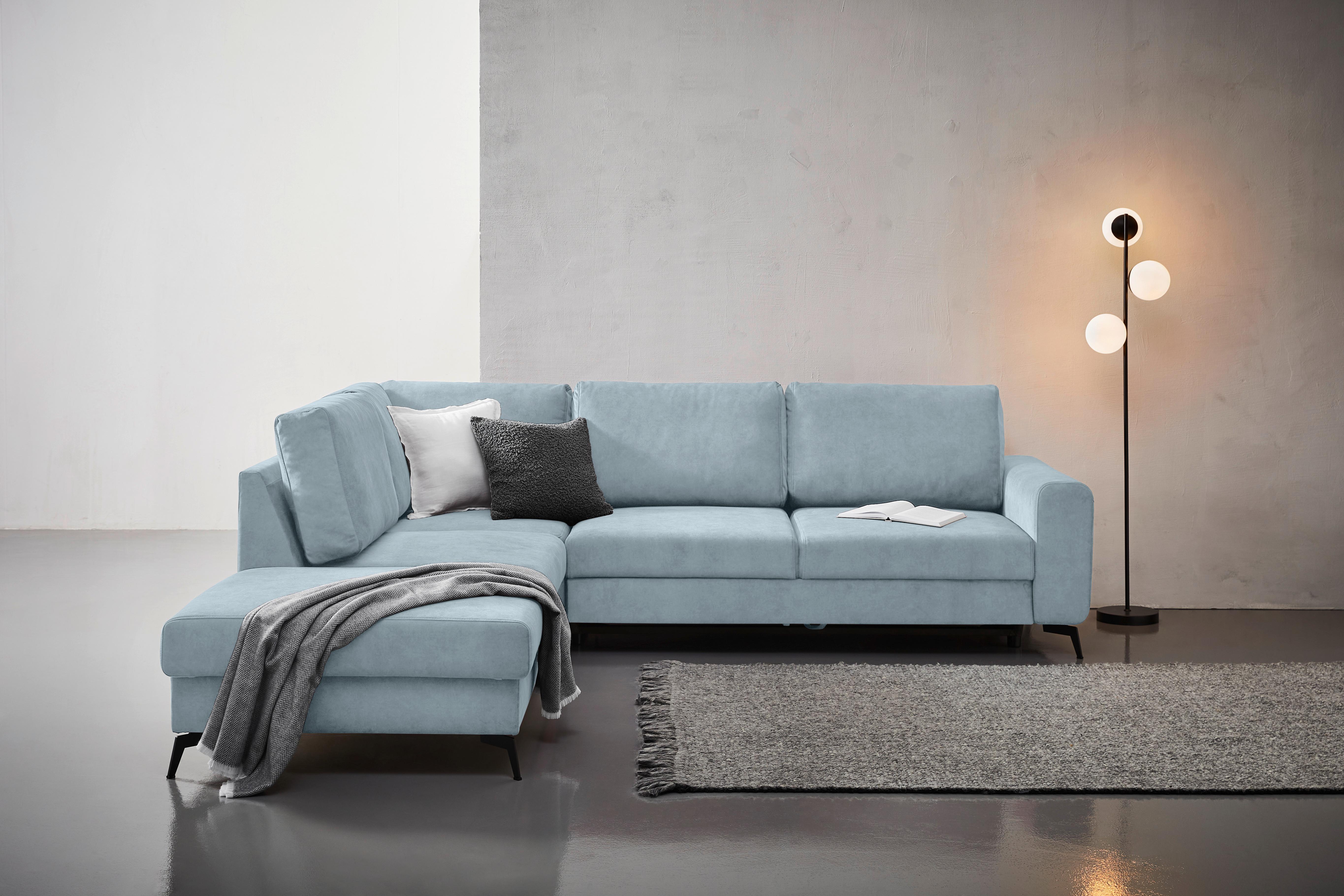 Sedací souprava ADESSO, levá, světle modrá barva - černá/světle modrá, Konvenční, kov/textil (257/275cm) - MID.YOU