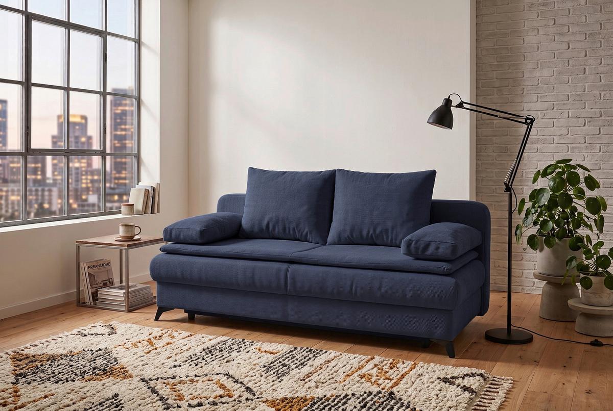 Rozkladacia pohovka KEN, tmavomodrá - čierna/tmavomodrá, Konventionell, kompozitné drevo/textil (209/105cm) - Based