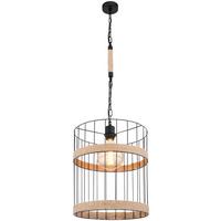 Hängeleuchte Halia H: 145 Cm 1-Flammig, Mit Hanfseil - Schwarz/Braun, Natur, Naturmaterialien/Metall (35/145cm) - Globo