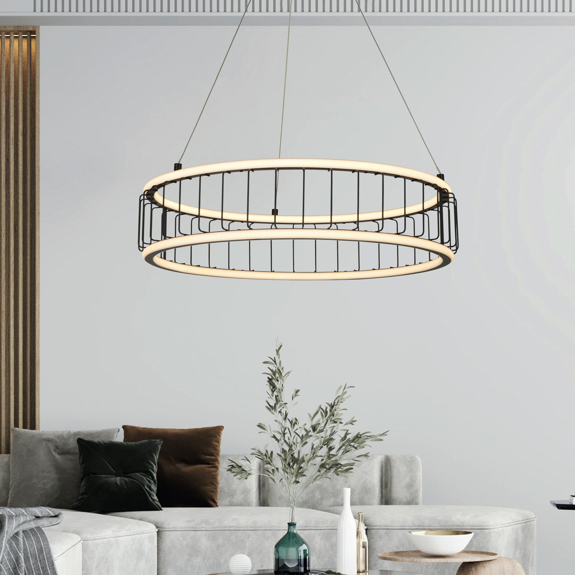 Led-pendelleuchte Circolo Cage Led 54214-1bk - Schwarz/Weiß, Design, Kunststoff/Metall (57,5/13,5/150cm)