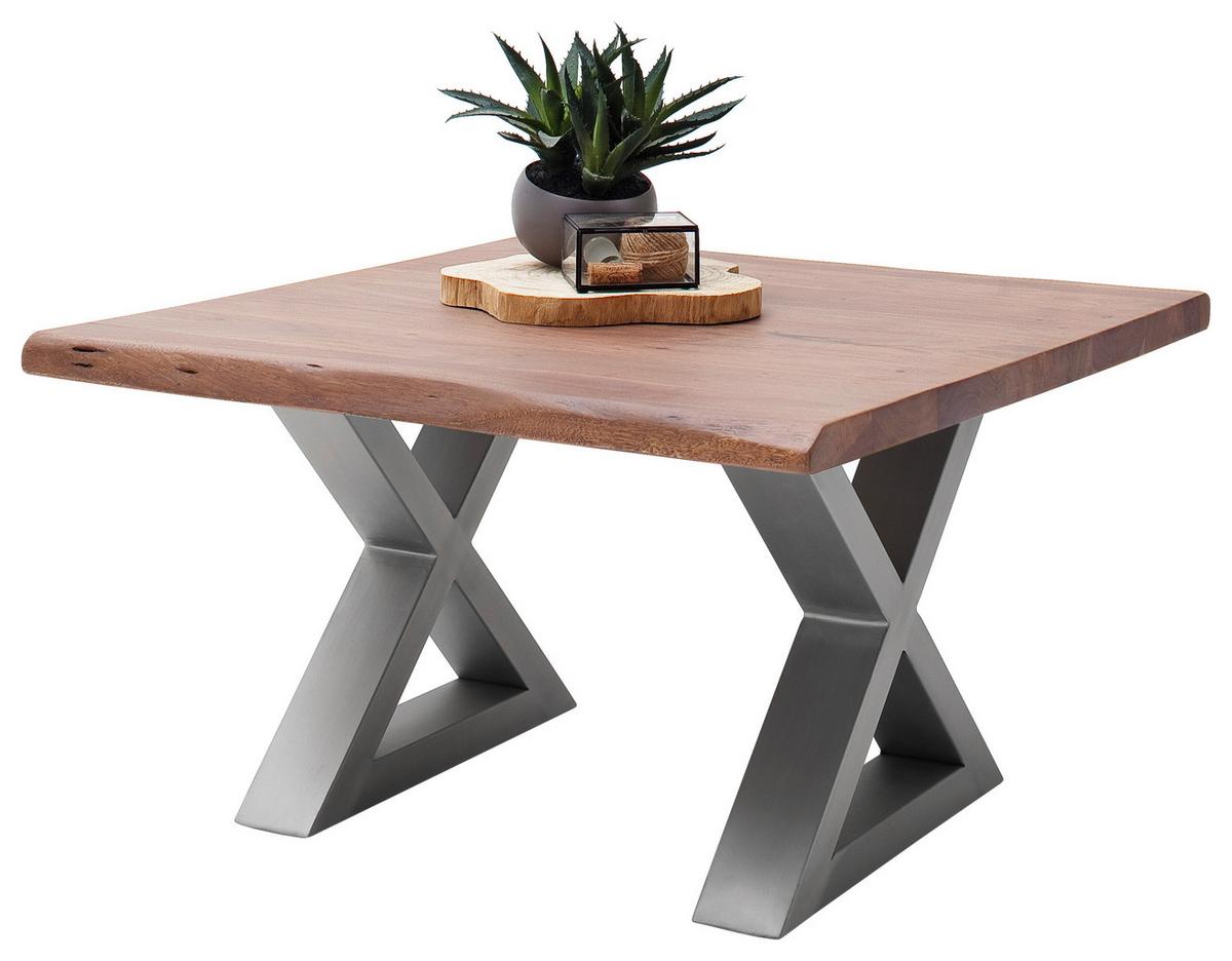 Couchtisch Holz mit Massiver Tischplatte Cartagena, Akazie - Edelstahlfarben/Walnussfarben, MODERN, Holz/Metall (75/45/75cm)