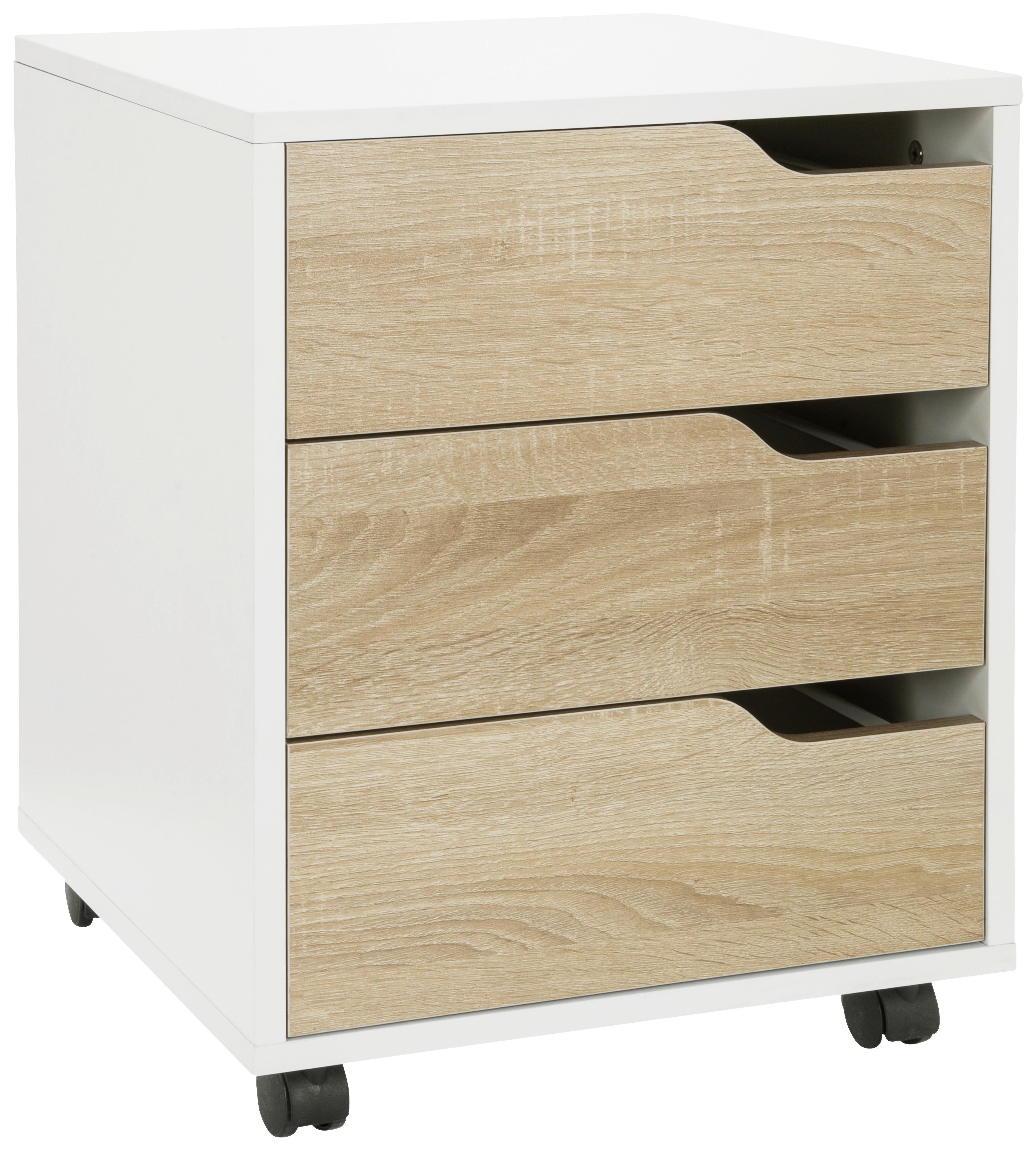 Rollcontainer Weiß/eiche Dekor Organiser 40x54x40 Cm - Eichefarben/Weiß, MODERN, Holzwerkstoff/Kunststoff (40/54/40cm) - MID.YOU