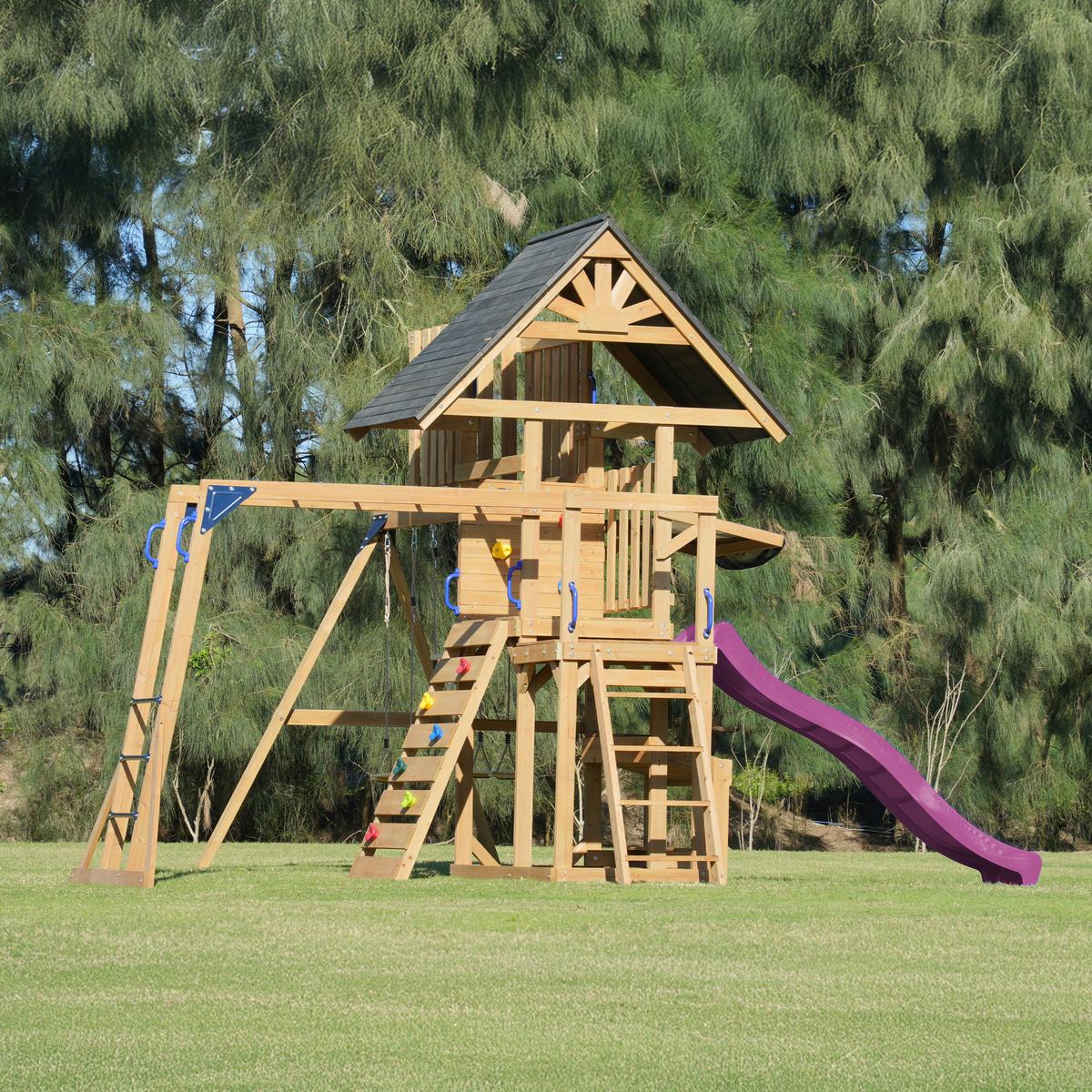 Spielturm mit Rutsche Lila - Anthrazit/Lila, Basics, Holz/Kunststoff (482/500/338cm) - Ambia Garden