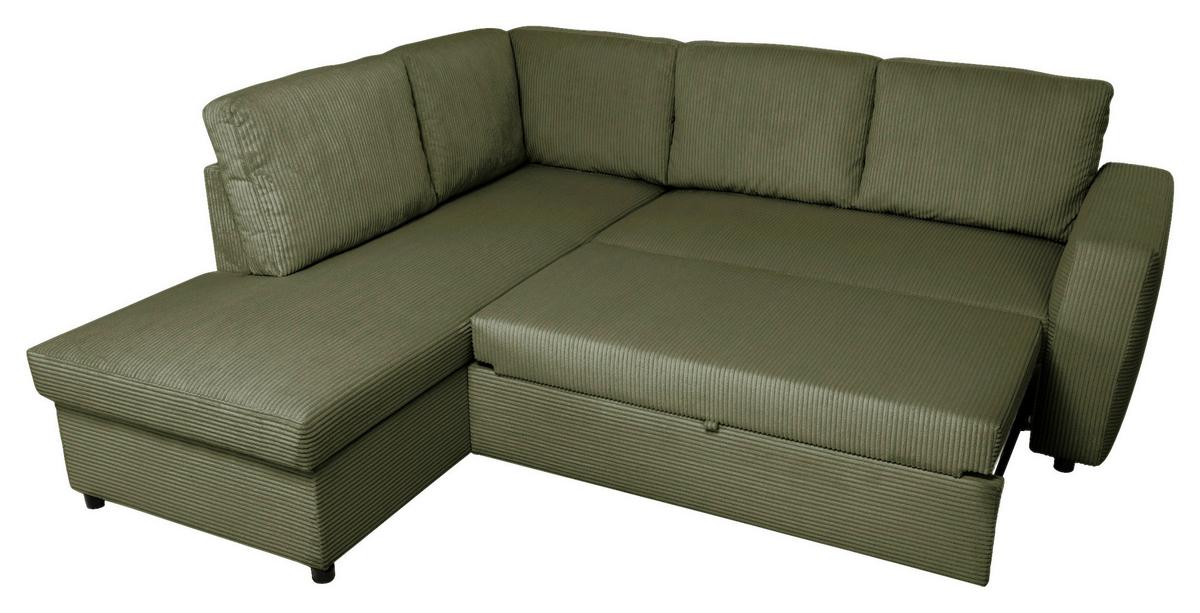 Ecksofa mit Schlaffunktion Toulouse Cord kaki, 206x224cm - Khaki/Schwarz, Trend, Holz/Textil (206/224cm)