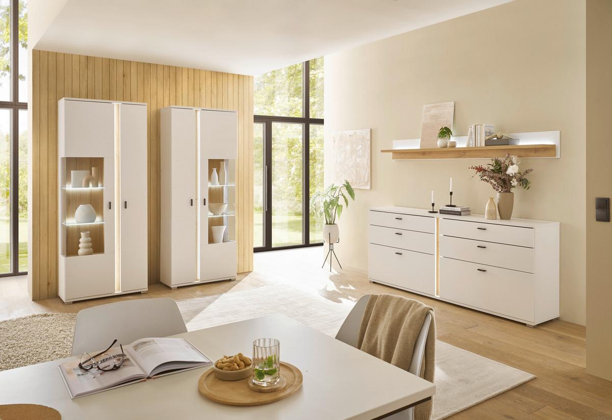 Sideboard Long Island Weiß/eiche Wotan B: 200 Cm - Silberfarben/Eiche Wotan, Design, Holzwerkstoff (200/86/42cm) - MID.YOU