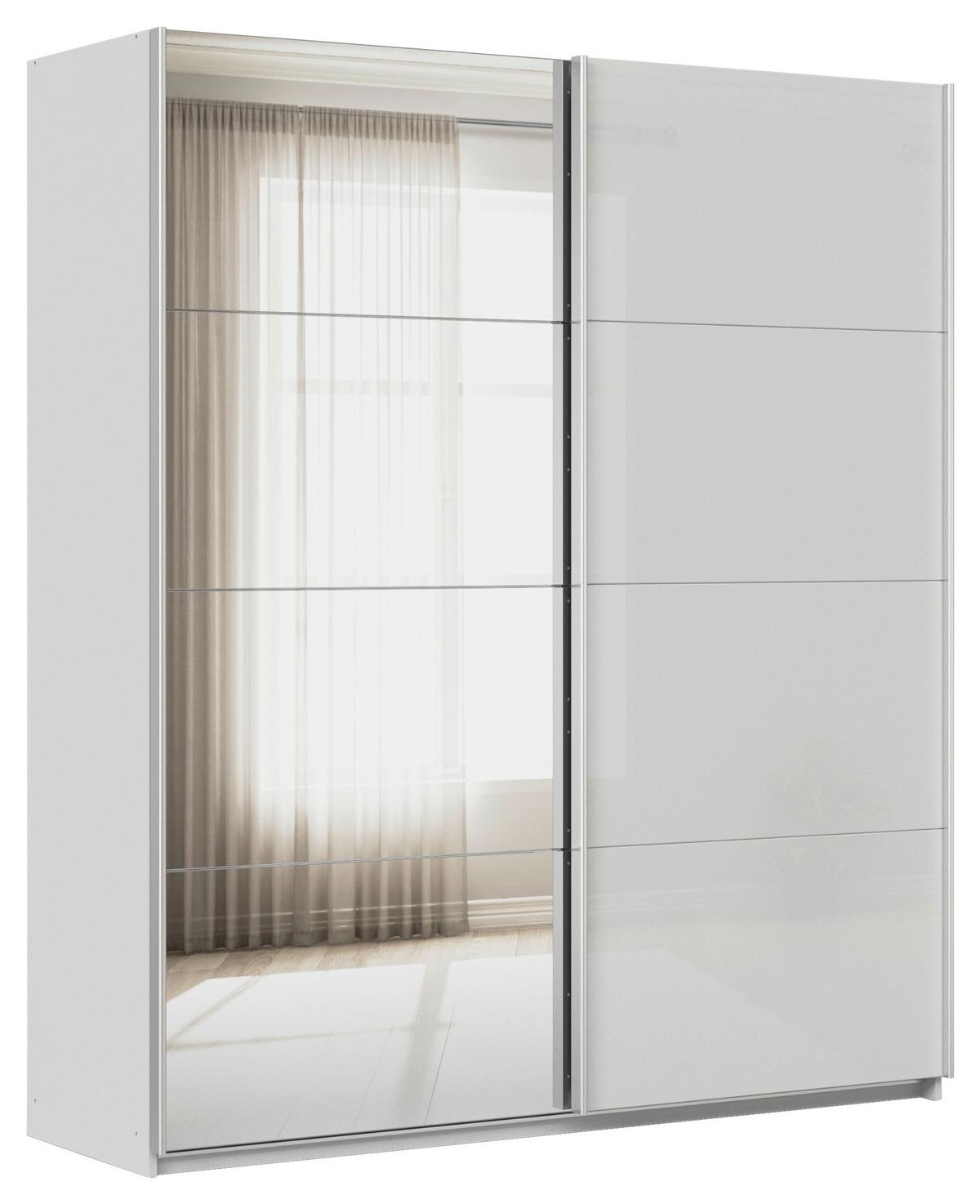 Tolóajtós Szekrény Feldkirch 181/210 Cm - magasfényű szürke/ezüstszínű, Modern, faalapú anyag/Üveg (181/210/62cm)