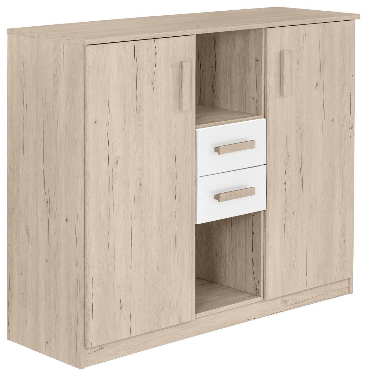 Kommode 124cm Cariba, Eiche Dekor/Weiß - Eichefarben/Weiß, Design, Holzwerkstoff (124/105/41cm) - MID.YOU