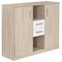 Kommode 124cm Cariba, Eiche Dekor/Weiß - Eichefarben/Weiß, Design, Holzwerkstoff (124/105/41cm) - MID.YOU