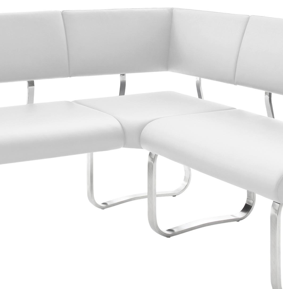 Eckbank Weiß Lederlook Arco 200x150 Cm - Edelstahlfarben/Weiß, Design, Textil/Metall (200/150cm) - Livetastic