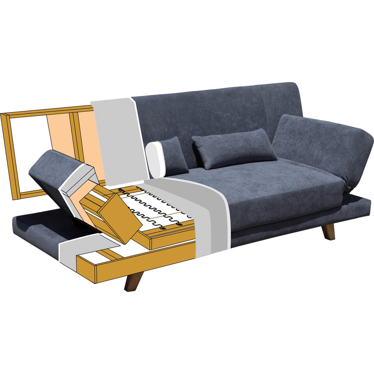 Pohovka FUNKY modrá - modrá/přírodní barvy, Moderní, dřevo/textil (183/73/79cm) - Bessagi Home