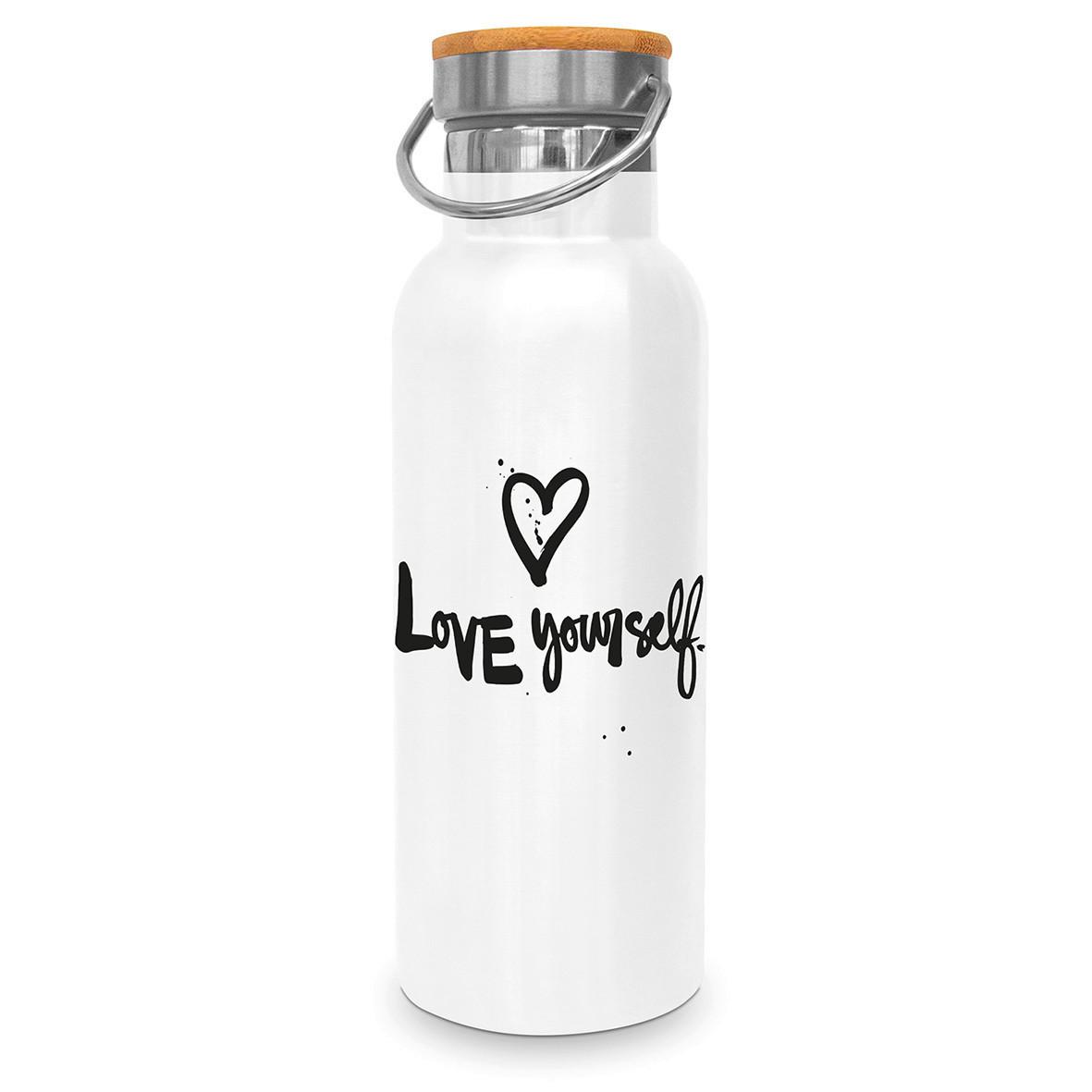 TERMOSKA NA NÁPOJE LOVE YOURSELF - bílá/černá, kov (22,5cm)