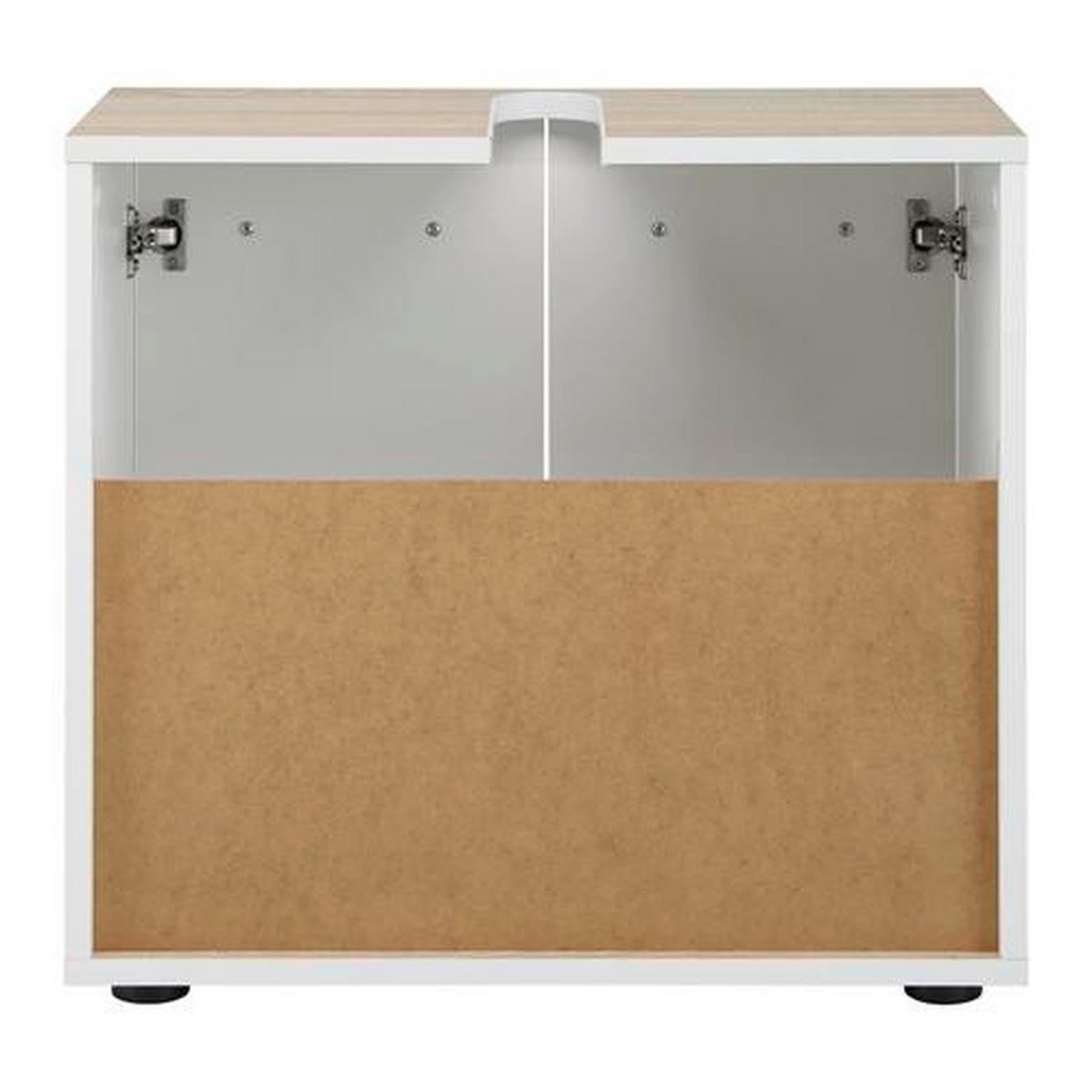 Waschbeckenunterschrank Yasmin B: 60cm Weiß - Eichefarben/Schwarz, Basics, Holzwerkstoff (60/52,7/28,3cm) - MID.YOU
