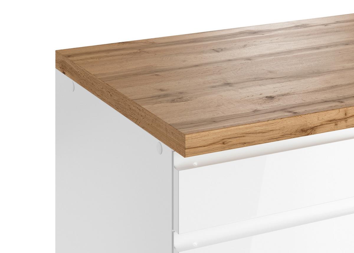 Küchenunterschrank Monza 180 Cm Weiß/eiche Dekor - Weiß Hochglanz/Eiche Wotan, LIFESTYLE, Holzwerkstoff (180/86/60cm) - Held