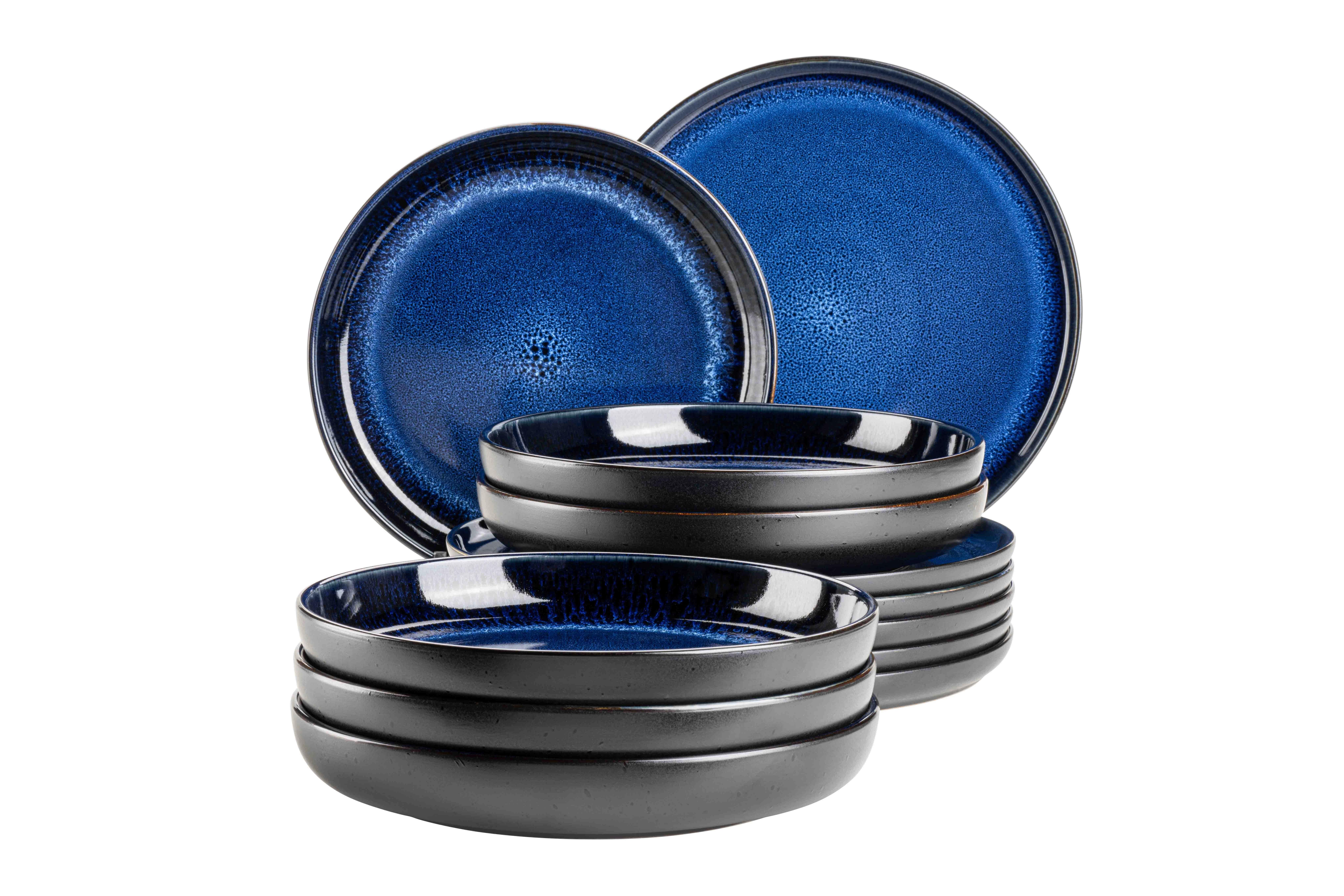 TAFELSERVICE Niara 6 Personen Geschirr Set - Blau/Schwarz, Basics, Keramik - Mäser